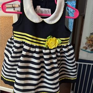 Bonnie Baby Navy and White Dress with Yellow Detail